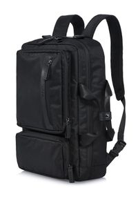Ochnik - Czarny męski plecak i torba podróżna 2w1. Kolor: czarny. Materiał: nylon #8