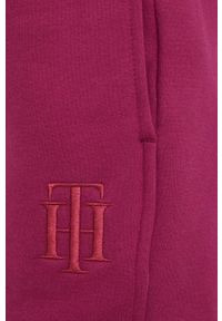 TOMMY HILFIGER - Tommy Hilfiger Spodnie damskie kolor fioletowy gładkie. Kolor: fioletowy. Materiał: dzianina, bawełna. Wzór: gładki