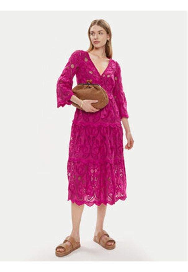 Luisa Spagnoli Sukienka letnia Pigna 540712 Różowy Regular Fit. Kolor: różowy. Materiał: bawełna. Sezon: lato