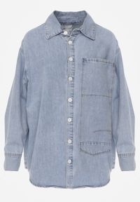 Born2be - Niebieska Koszula Jeansowa z Bawełną Ozdobiona Przeszyciami Junie. Kolor: niebieski. Materiał: bawełna, jeans. Wzór: aplikacja. Styl: elegancki #4