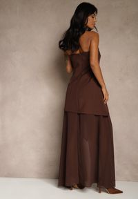 Renee - Brązowa Wieczorowa Sukienka Bandeau z Dodatkowym Szalem Meridvia. Okazja: na wesele, na ślub cywilny, na studniówkę, na imprezę. Kolor: brązowy. Długość rękawa: na ramiączkach. Styl: wizytowy #3