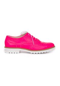 Zapato - półbuty - skóra naturalna - model 258 - kolor różowy neon (40). Nosek buta: okrągły. Zapięcie: sznurówki. Kolor: różowy. Materiał: skóra. Wzór: kolorowy. Sezon: lato. Obcas: na obcasie. Styl: klasyczny, elegancki. Wysokość obcasa: niski #1