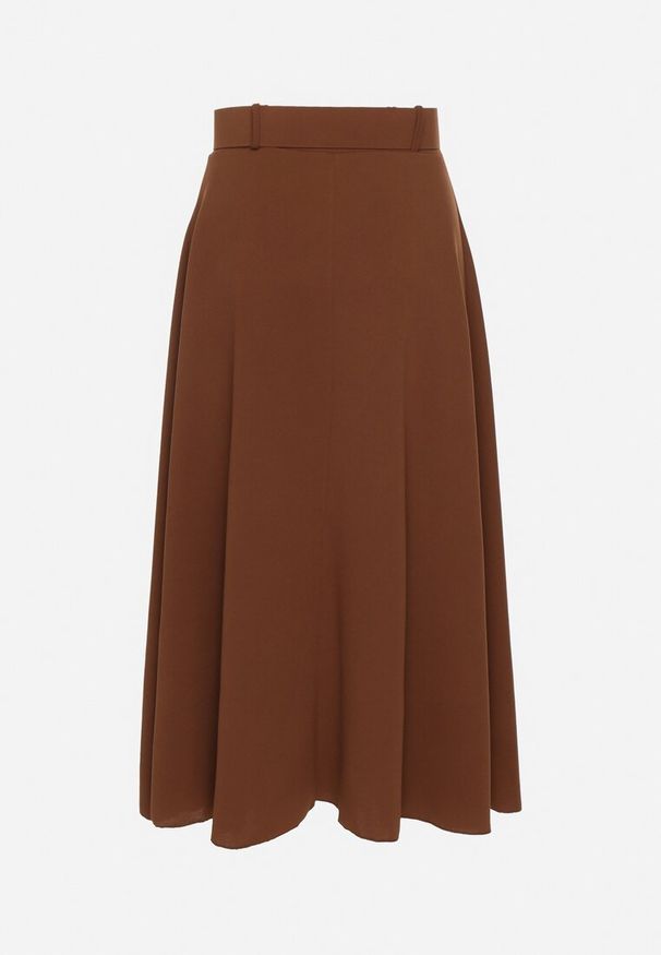 Born2be - Brązowa Gładka Spódnica Maxi z Gumką w Pasie i Klamrą Orirsa. Kolor: brązowy. Wzór: gładki. Styl: elegancki