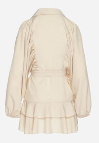 Born2be - Beżowa Sukienka Ozdobiona Paskiem i Falbanami Divilena. Okazja: na co dzień. Kolor: beżowy. Materiał: jeans. Wzór: aplikacja. Styl: casual, elegancki #2