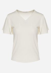 Born2be - Beżowa Bluzka z Szerokimi Rękawami Sunevia. Okazja: na co dzień. Typ kołnierza: dekolt w kształcie V. Kolor: beżowy. Materiał: jeans. Styl: elegancki, casual #4