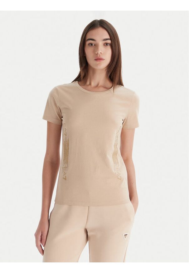 EA7 Emporio Armani T-Shirt 7W000521 AF12503 U1046 Beżowy Regular Fit. Kolor: beżowy. Materiał: bawełna