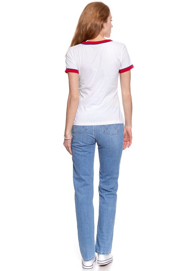 Wrangler - WRANGLER T SHIRT DAMSKI RINGER TEE WHITE W710SEV12 112130909. Wzór: nadruk