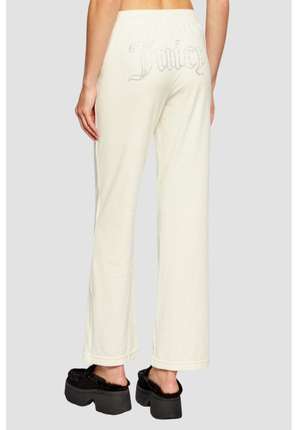Juicy Couture - JUICY COUTURE Kremowe spodnie dresowe damskie z cyrkoniami Tina, Rozmiar S. Kolor: beżowy. Materiał: dresówka. Wzór: aplikacja