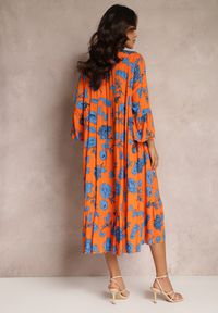 Renee - Pomarańczowa Rozkloszowana Sukienka w Kwiaty Onilio. Kolor: pomarańczowy. Wzór: kwiaty. Długość: midi #3