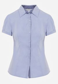 Renee - Jasnoniebieska Gładka Koszula z Krótkimi Rękawami i Kołnierzem Hollitta. Okazja: na co dzień. Kolor: niebieski. Długość rękawa: krótki rękaw. Długość: krótkie. Wzór: gładki. Styl: casual, klasyczny #7