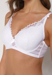 Born2be - Biały Biustonosz Koronkowy z Kokardkami Themikaia. Kolor: biały. Materiał: koronka #6