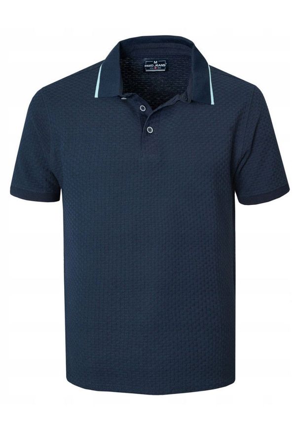 Dzianinowa Męska Koszulka Polo - Pako Jeans - Granatowa. Okazja: na co dzień. Typ kołnierza: polo. Kolor: niebieski. Materiał: bawełna. Styl: casual