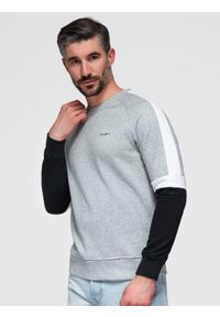 Ombre Clothing - Trójkolorowa męska bluza dresowa z raglanowymi rękawami – szara V1 - Rozmiar: M. Okazja: na co dzień. Kolor: szary. Materiał: dresówka. Długość rękawa: raglanowy rękaw. Wzór: nadruk. Styl: casual, sportowy