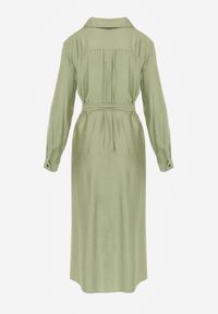 Born2be - Zielona Sukienka Koszulowa z Wiskozą z Wiązanym Paskiem Lustilla. Okazja: na co dzień. Kolor: zielony. Materiał: wiskoza. Typ sukienki: koszulowe. Styl: casual, elegancki, klasyczny #5