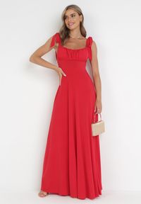 Born2be - Czerwona Rozkloszowana Sukienka Maxi z Wiązanymi Ramiączkami Lisija. Kolor: czerwony. Długość rękawa: na ramiączkach. Styl: elegancki. Długość: maxi #3