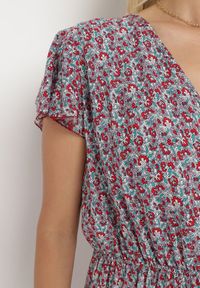 Born2be - Bordowa Bawełniana Rozkloszowana Sukienka w Kwiaty z Falbanami i Gumką w Talii Nelyse. Okazja: na co dzień. Kolor: czerwony. Materiał: bawełna. Długość rękawa: krótki rękaw. Wzór: kwiaty. Typ sukienki: rozkloszowane. Styl: casual #6