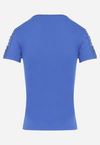 Born2be - Niebieski Bawełniany T-shirt z Ażurową Wstawką Elvinna. Kolor: niebieski. Materiał: bawełna. Wzór: ażurowy #2