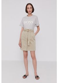 BOSS - Boss Spódnica kolor beżowy mini prosta. Okazja: na co dzień. Stan: podwyższony. Kolor: beżowy. Styl: casual #3