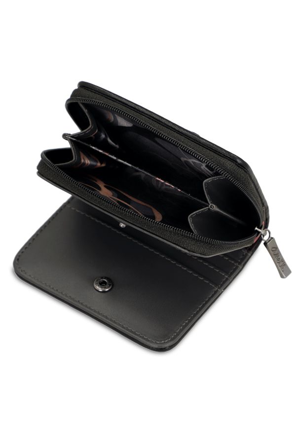 Brązowy Kompaktowy Portfel Damski Anekke Z Laleczką. Kolor: brązowy. Wzór: aplikacja, haft