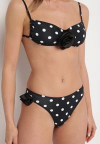 Born2be - Czarne Bikini w Kropki Biustonosz i Majtki Figi z Kwiatowymi Aplikacjami Moritia. Kolor: czarny. Wzór: kwiaty, aplikacja, kropki #3