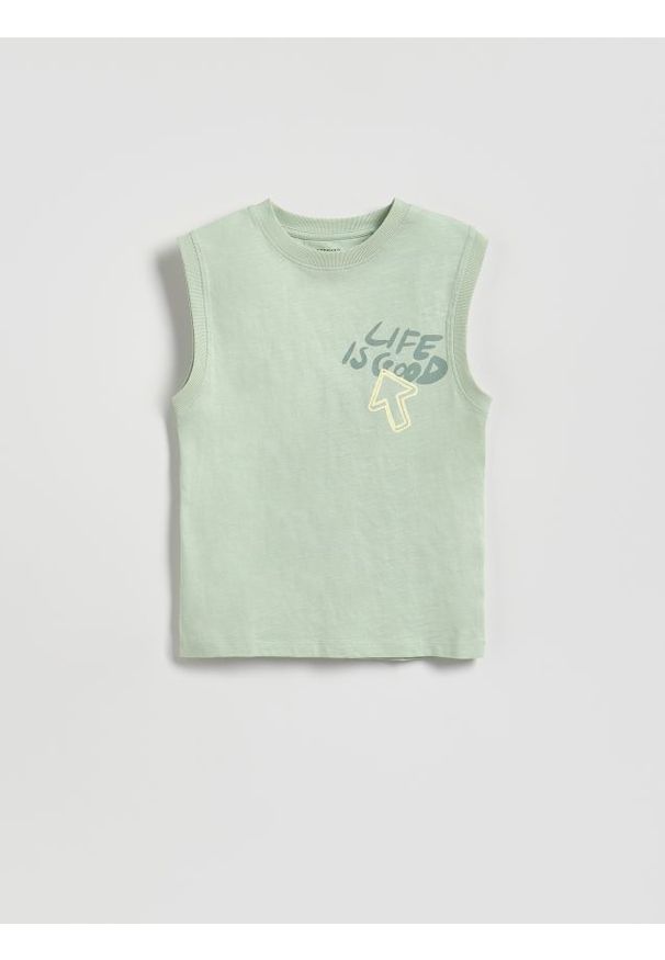 Reserved - Bawełniany t-shirt bez rękawów - jasnoniebieski. Kolor: niebieski. Materiał: bawełna. Długość rękawa: bez rękawów