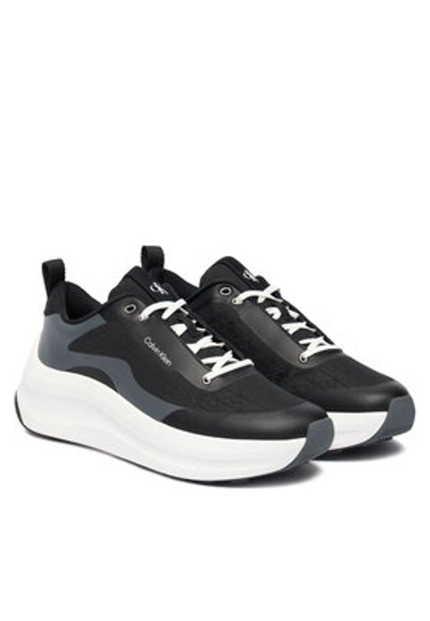 Calvin Klein Sneakersy Chunky Runner Laceup Mix Aop YW0YW02077 Czarny. Kolor: czarny. Materiał: materiał