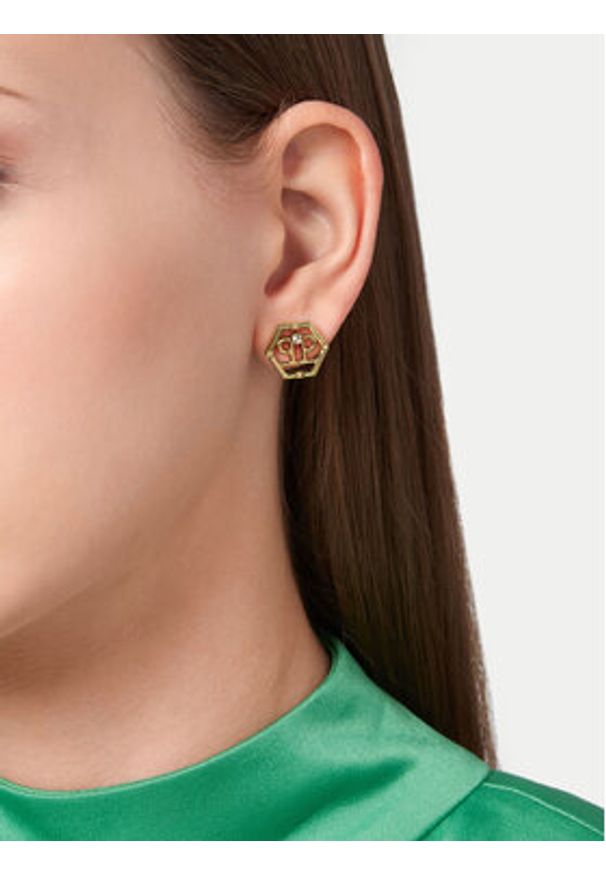 Philipp Plein - PHILIPP PLEIN Kolczyki Hexagon PJ2AA06EU Złoty. Materiał: metalowe. Kolor: złoty