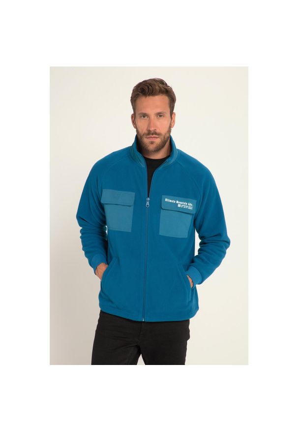 JAY-PI - Męska Kurtka polarowa outdoor stójka kieszenie na piersi. Typ kołnierza: kołnierzyk stójkowy. Kolekcja: plus size. Kolor: niebieski. Materiał: poliester, materiał. Sport: outdoor