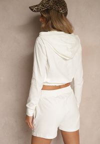 Renee - Biały Komplet z Bawełny w Sportowym Stylu Bluza z Kapturem i Szorty Izurea. Kolor: biały. Materiał: bawełna #3