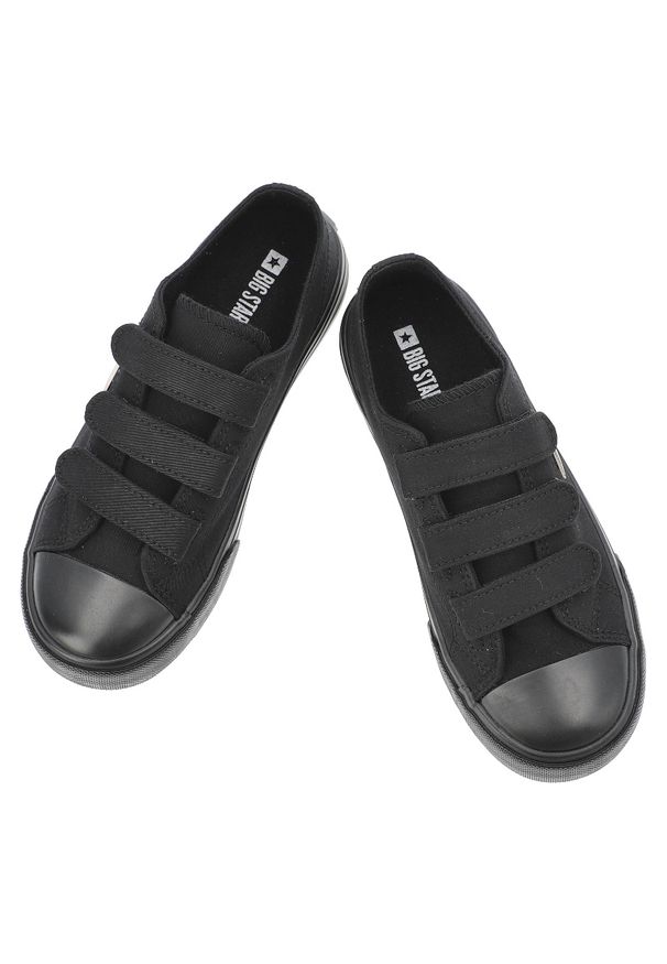 Big-Star - Trampki dziecięce Big Star, cholewka z materiału tekstylnego zapięcie na rzepy zaokrąglony wzmocniony nosek, czarne, TT374172. Okazja: na co dzień, na uczelnię, na spacer. Zapięcie: rzepy. Kolor: czarny. Materiał: materiał. Szerokość cholewki: normalna. Styl: casual, klasyczny, sportowy