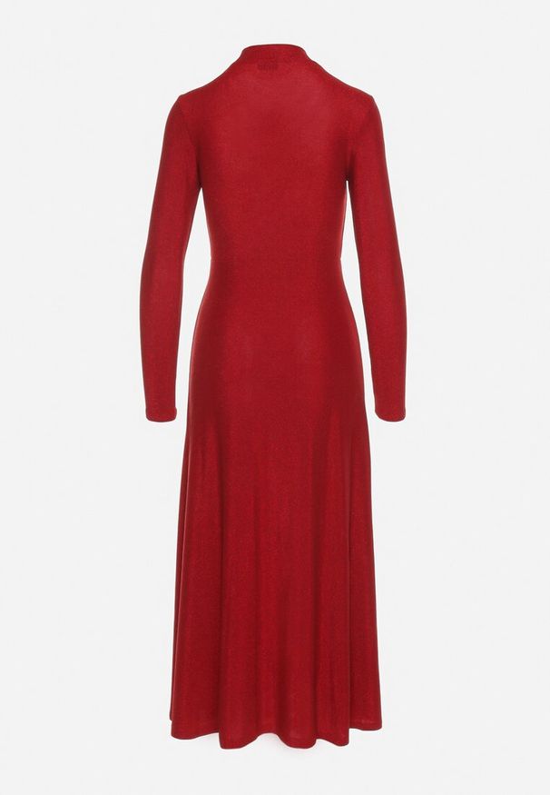 Born2be - Bordowa Sukienka z Wiskozą Ozdobiona Brokatem w Eleganckim Stylu Werirra. Okazja: na imprezę. Kolor: czerwony. Materiał: wiskoza. Wzór: aplikacja. Styl: elegancki