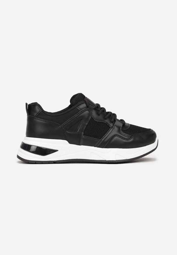 Renee - Czarne Sneakersy na Ozdobnej Podeszwie ze Sznurowaniem Clarie. Kolor: czarny