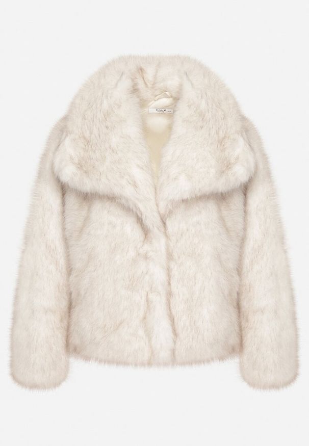 Born2be - Beżowa Kurtka Futerko z Ozdobnym Kołnierzem Devrenna. Okazja: na co dzień. Kolor: biały. Materiał: futro. Sezon: zima. Styl: casual, klasyczny, elegancki