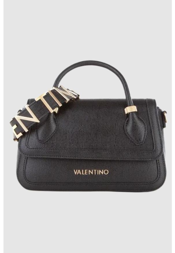Valentino by Mario Valentino - VALENTINO Czarna torebka Montmartr Satchel. Kolor: czarny. Wzór: paski
