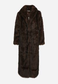 Born2be - Brązowy Długi Płaszcz Futrzany z Kołnierzem Banisse. Okazja: na co dzień. Kolor: brązowy. Materiał: futro. Długość: długie. Styl: klasyczny, casual, elegancki #7