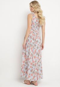 Born2be - Jasnoniebieska Rozkloszowana Sukienka Bawełniana w Kwiatowy Print z Guzikami Jamallia. Okazja: na co dzień. Kolor: niebieski. Materiał: bawełna. Wzór: kwiaty, nadruk. Typ sukienki: proste. Styl: klasyczny, casual #4