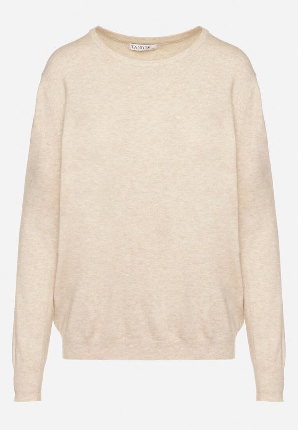 Born2be - Beżowy Sweter z Kaszmirem i Ściągaczami Sanaliene. Okazja: na co dzień. Kolor: beżowy. Materiał: kaszmir. Styl: elegancki, casual