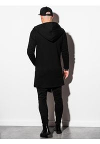 Ombre Clothing - Długa bluza męska narzutka z kapturem PARIS - czarna B961 - XXL. Typ kołnierza: kaptur. Kolor: czarny. Materiał: bawełna, poliester. Długość: długie
