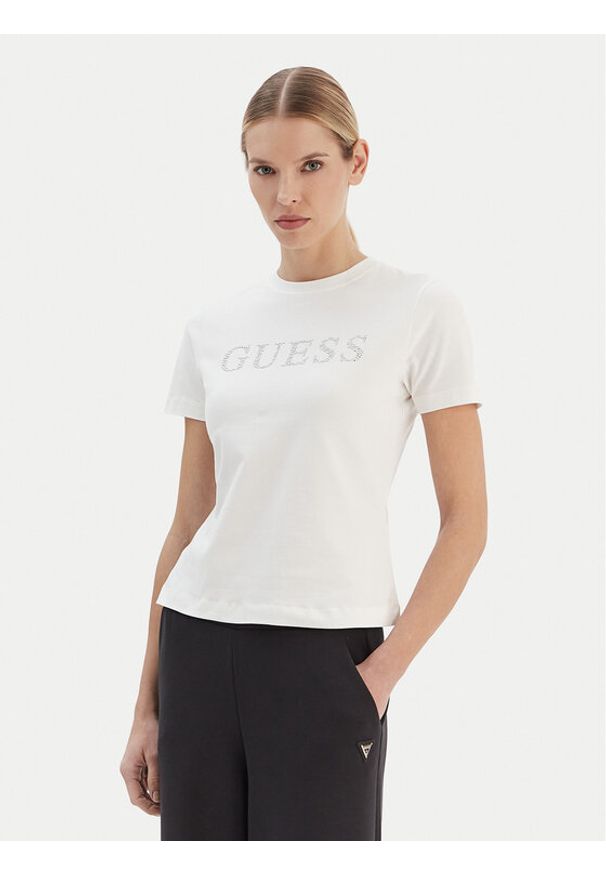 Guess T-Shirt V6RI20 J1314 Biały Regular Fit. Kolor: biały. Materiał: bawełna