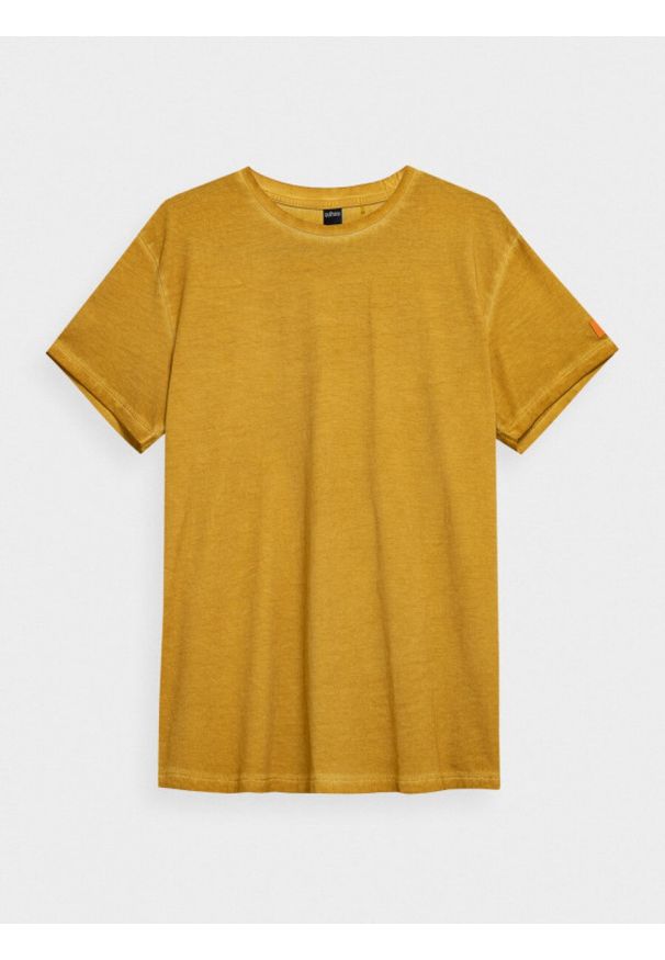 outhorn - T-shirt gładki męski - żółty. Kolor: żółty. Materiał: materiał, bawełna, jersey. Wzór: gładki. Styl: sportowy