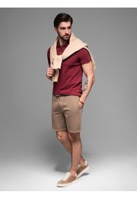 Ombre Clothing - Krótkie spodenki męskie dresowe RELAXED FIT w stylu athleisure – jasnobrązowe V2 OM-SRWS-0122 - XXL. Kolor: brązowy. Materiał: dresówka. Długość: krótkie