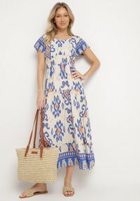 Born2be - Niebieska Wiskozowa Sukienka z Geometrycznym Wzorem Cleanna. Okazja: na spacer, na co dzień. Kolor: niebieski. Materiał: wiskoza. Wzór: geometria. Typ sukienki: proste. Styl: casual, elegancki #2