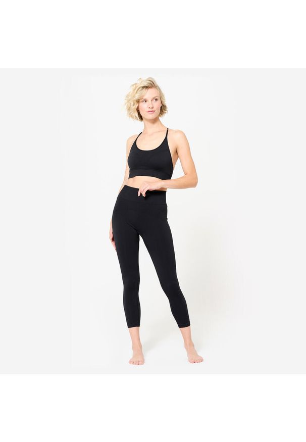 DOMYOS - Legginsy do jogi damskie Kimjaly 7/8. Stan: podwyższony. Kolor: czarny. Materiał: materiał, poliamid, elastan. Sport: joga i pilates