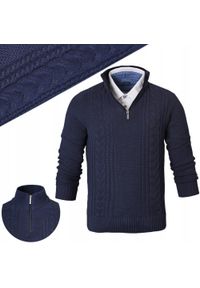 Bawełniany Sweter na Zamek, Wysoki Kołnierz - Pako Jeans - Granatowy. Kolor: niebieski. Materiał: bawełna. Sezon: wiosna, zima, jesień. Styl: elegancki, klasyczny #5