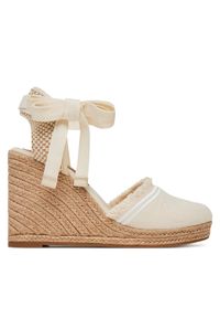 TOMMY HILFIGER - Tommy Hilfiger Espadryle Fringe Canvas High Wedge FW0FW08878 Écru. Kolor: kremowy. Materiał: materiał #1