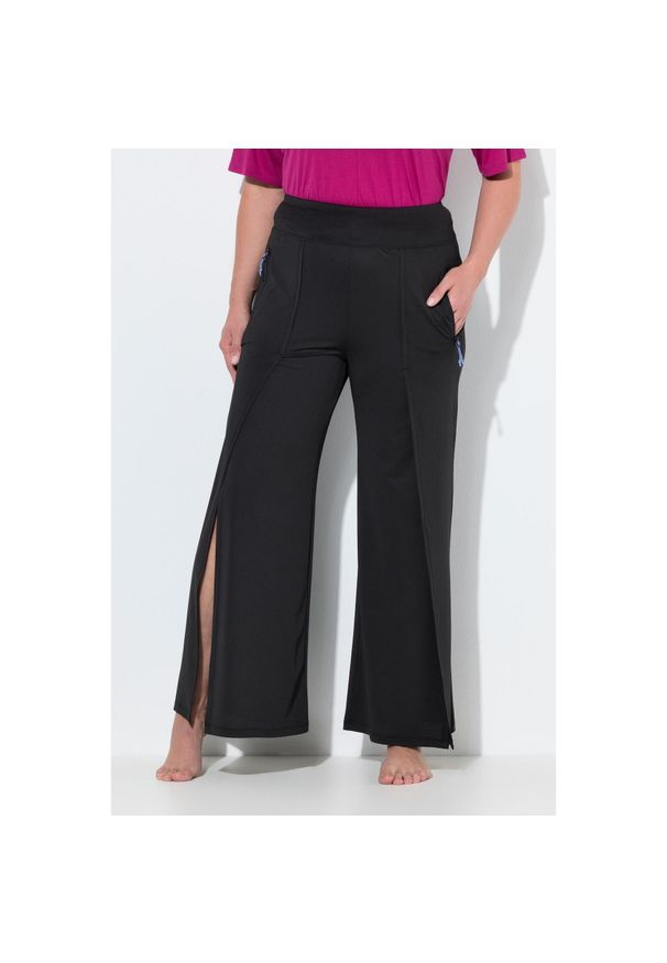 ULLA POPKEN - Damskie Spodnie ochrona przed promieniowaniem UV 50+ szerokie nogawki. Kolekcja: plus size. Kolor: czarny. Materiał: poliester, materiał, elastan. Sport: joga i pilates