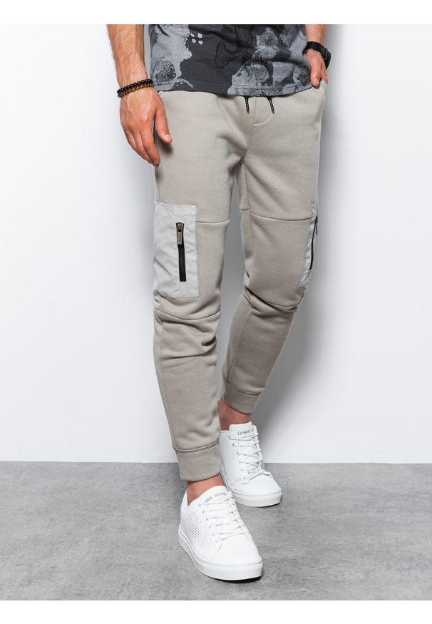 Ombre Clothing - Spodnie męskie dresowe - szare V4 P1087 - XL. Kolor: szary. Materiał: dresówka