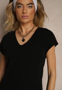 Renee - Czarna Sukienka z Bawełny o Pudełkowym Kroju i Dekolcie w V i Rozcięciami Natindra. Typ kołnierza: dekolt w kształcie V. Kolor: czarny. Materiał: bawełna. Styl: elegancki #5