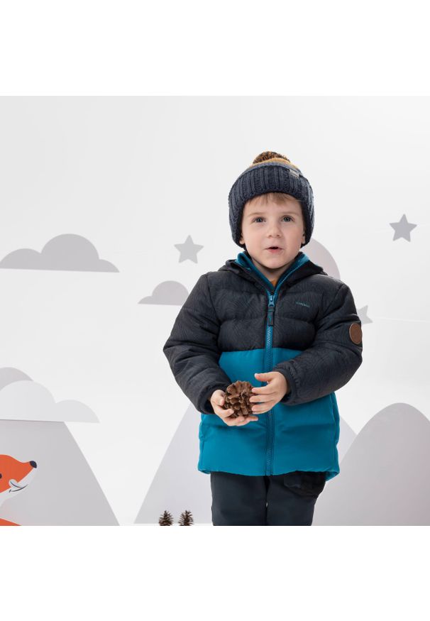 quechua - Kurtka turystyczna dla dzieci zimowa Quechua XWarm. Kolor: turkusowy, niebieski, szary, wielokolorowy. Materiał: poliester, syntetyk, materiał, polar, włókno. Sezon: zima