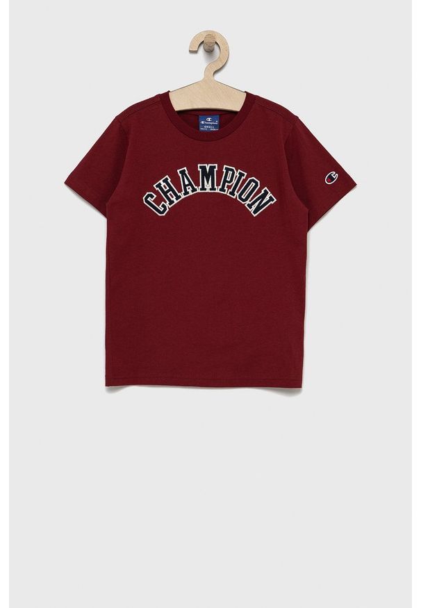 Champion T-shirt bawełniany dziecięcy 305776 kolor bordowy gładki. Okazja: na co dzień. Kolor: czerwony. Materiał: bawełna. Wzór: gładki. Styl: casual